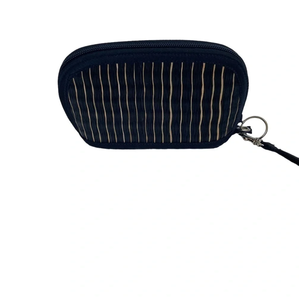 Baskets of Cambodia Woven Wristlet Make Up Bag Mini Coin Purse Black Cream OS